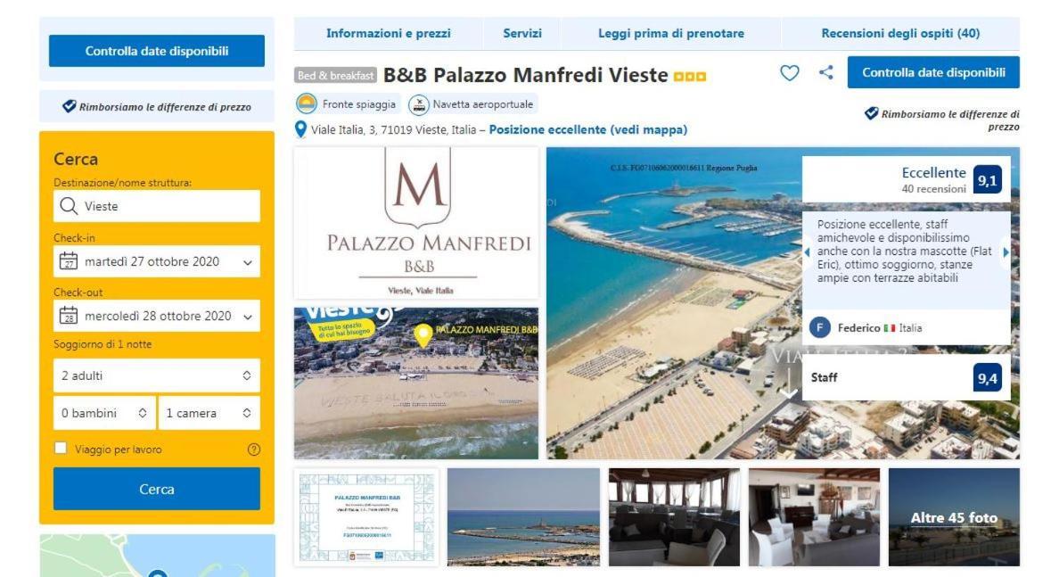 B&B Palazzo Manfredi Vieste, Fronte Mare Con Parcheggio Εξωτερικό φωτογραφία